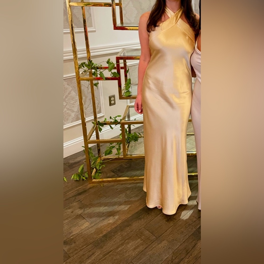 GALVAN cross neck champagne gown